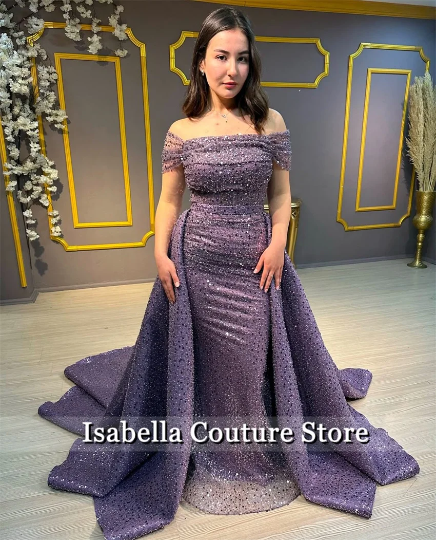 Shining Pink Evening Dresses With Detachable Train Beading Sequins Crystals Birthday Prom Party Gown For Wedding Customized