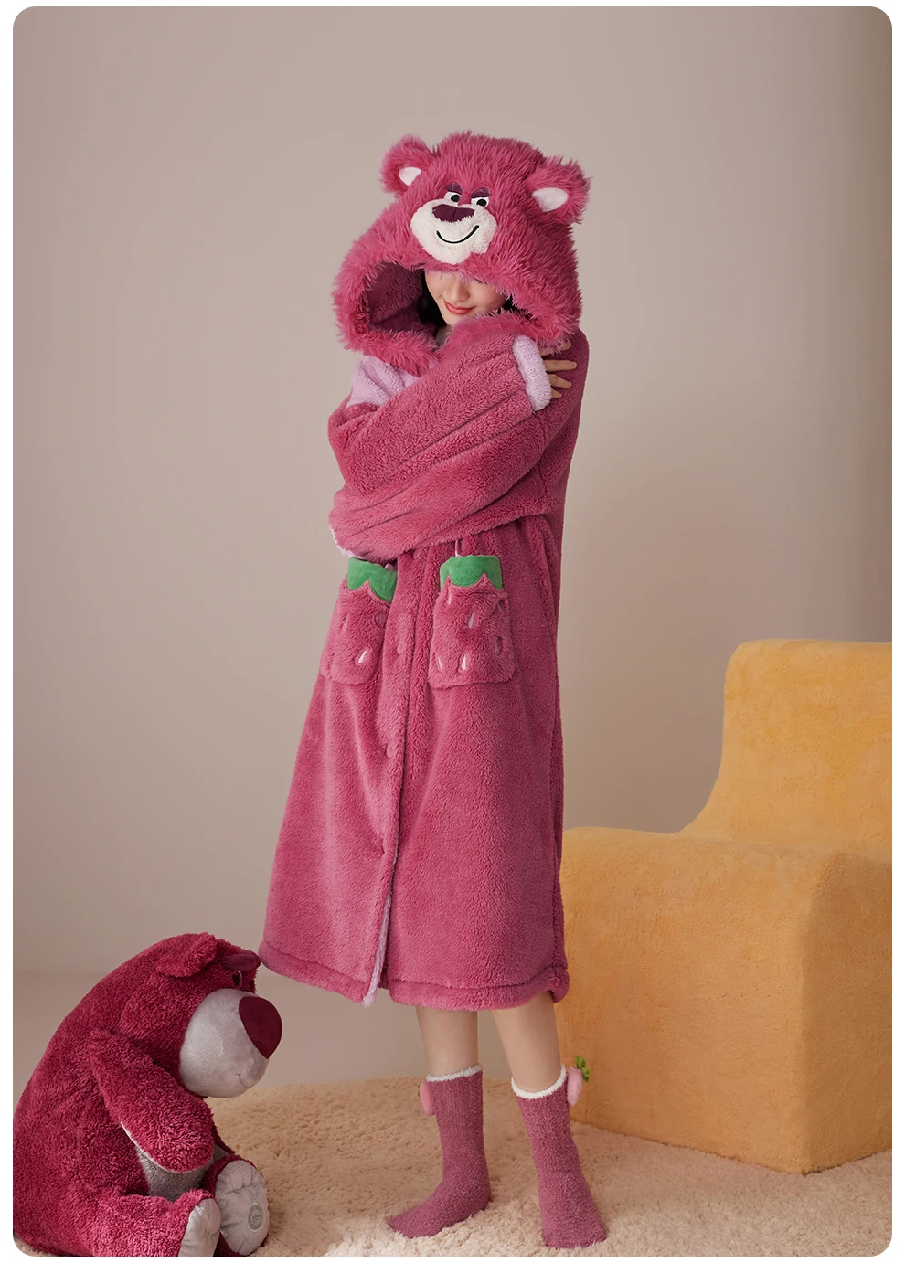 Cartoon Long Nightgown Women's Winter Coral Fleece Thermal Pajamas Cute Loungewear Robes Bathrobe Sleepwear