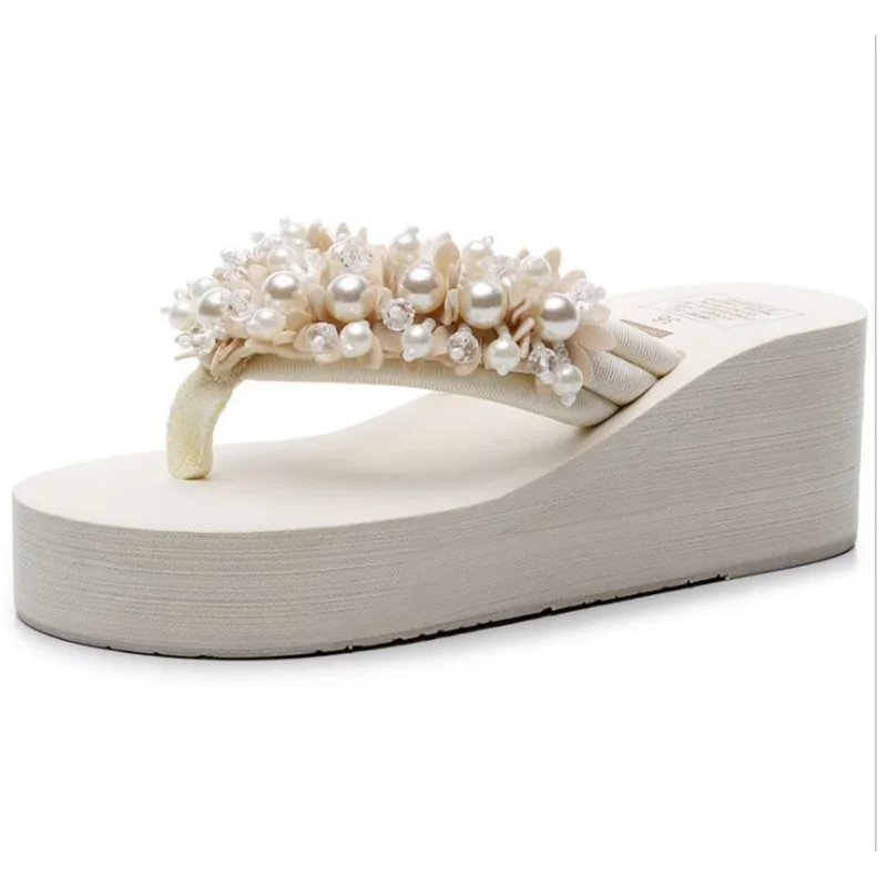 

Maogu Platform Wedges Slippers White Crystal Shoe 2024 New Women's Flip Flops Beach Shoes Women Summer Platform Wedge Sandals 42