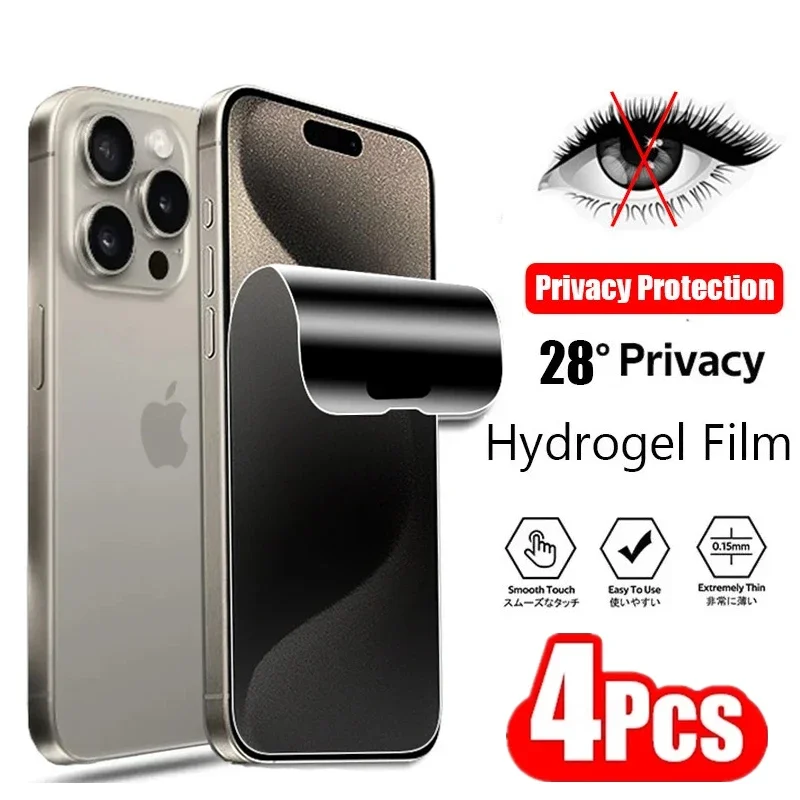 

4 шт., антишпионская Гидрогелевая пленка для IPhone 14 11 12 13 15 Pro Max 7 8 Plus, Защита экрана для IPhone 15 11 PRO X XR XS MAX