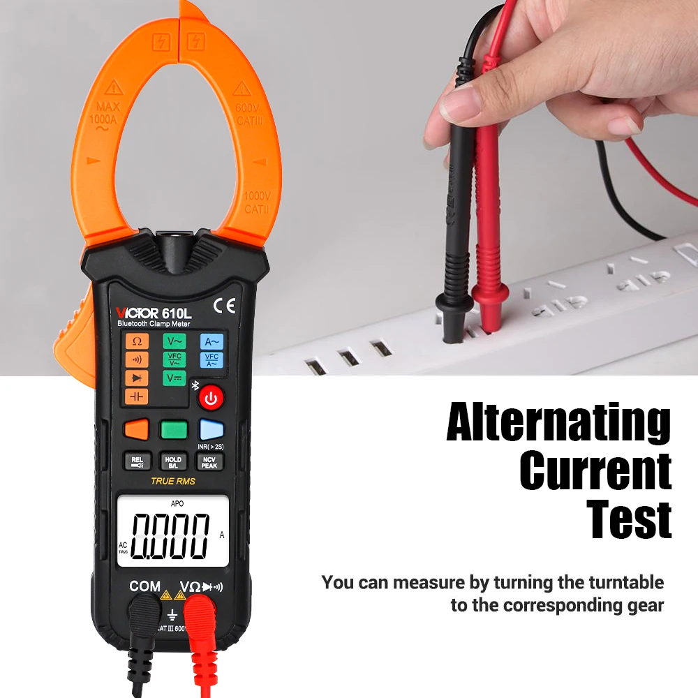 Victor 610L Bluetooth Intelligent Digital Clamp Meter 1000A AC Current Range 40MM Jaw Size 9999 Display Smart VFC NCV Tester