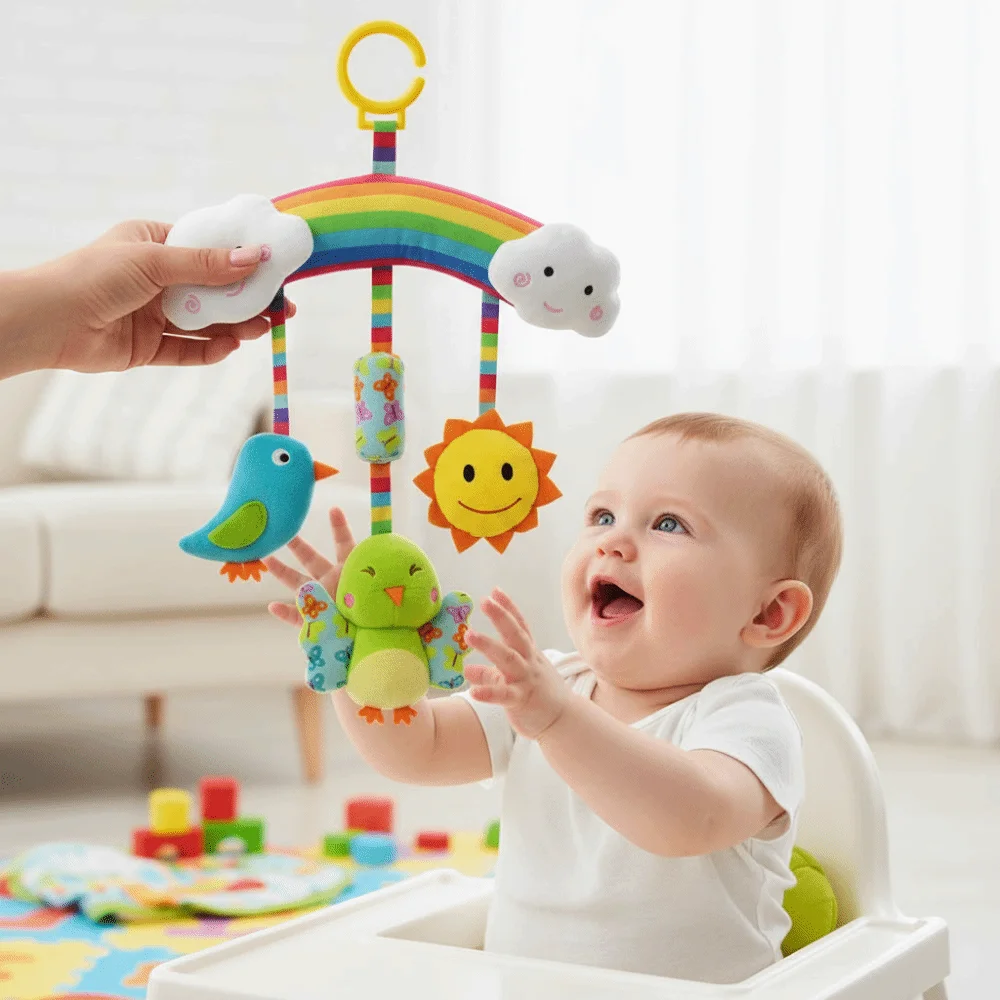 Sensory Animal Baby Colorful Bell Teether Rainbow Activity Soft Sensory Rattles Infant Activity Center Toddler view 2