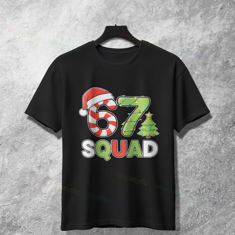 

Забавная рождественская футболка с графическим рисунком 6 7 Squad, дизайн 67, с яркими тростями, повседневная футболка из 100% хлопка с короткими рукавами для праздника