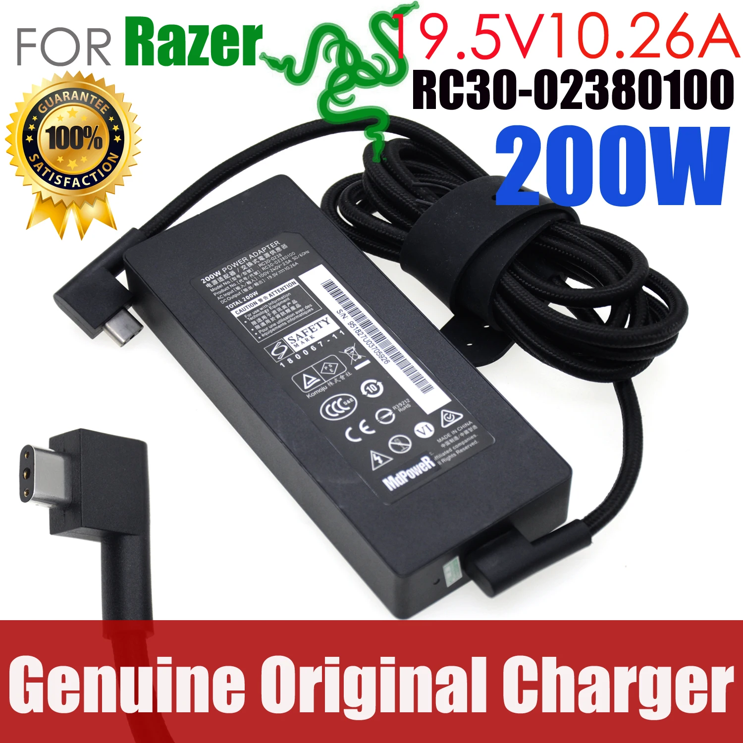 

НОВЫЙ оригинальный адаптер питания переменного тока RC30-0238 для Razer 19,5 В 10,26 А RC30- 02380100 Адаптер для ноутбука BLADE 15. RZ09-02385