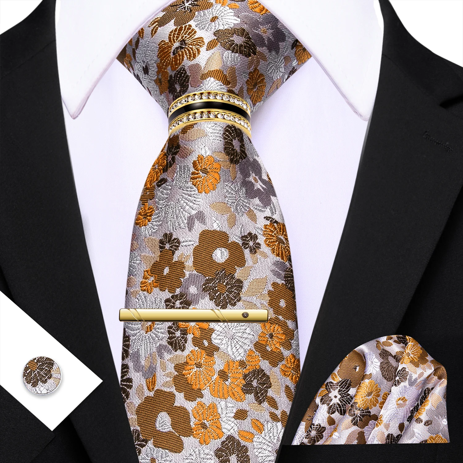 gravata-masculina-classica-azul-real-vermelho-floral-jacquard-moda-lacos-lenco-abotoadura-clipe-anel-conjunto-festa-de-casamento-evento