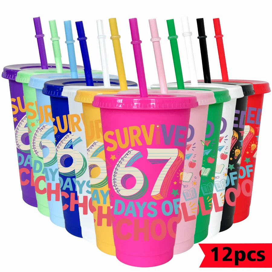 

12Pcs/pack 67 stars pattern 26oz colorful plastic tumbler birthday party drinking utensils homecoming water cup