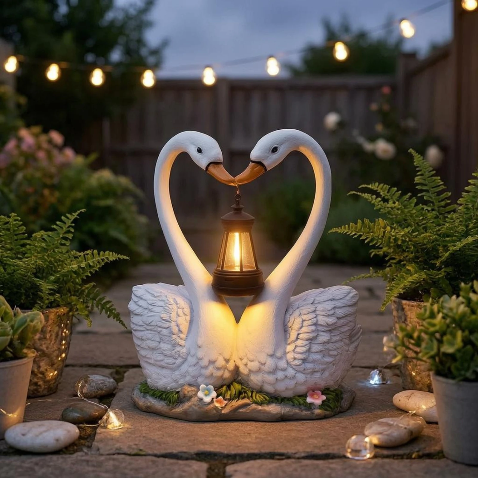 Lantern Swan Ornament Painted Swan Garden Ornament LED Light Anti Fading for Courtyard view 4