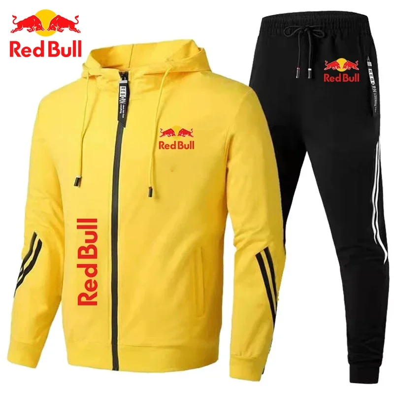2025Red Bull Logo Felpa con cappuccio da uomo Set 2 pezzi New Red Bull Giacca stampata Moda uomo Casual Semplice Felpa con cappuccio Stormtrooper Cappotto Rosso