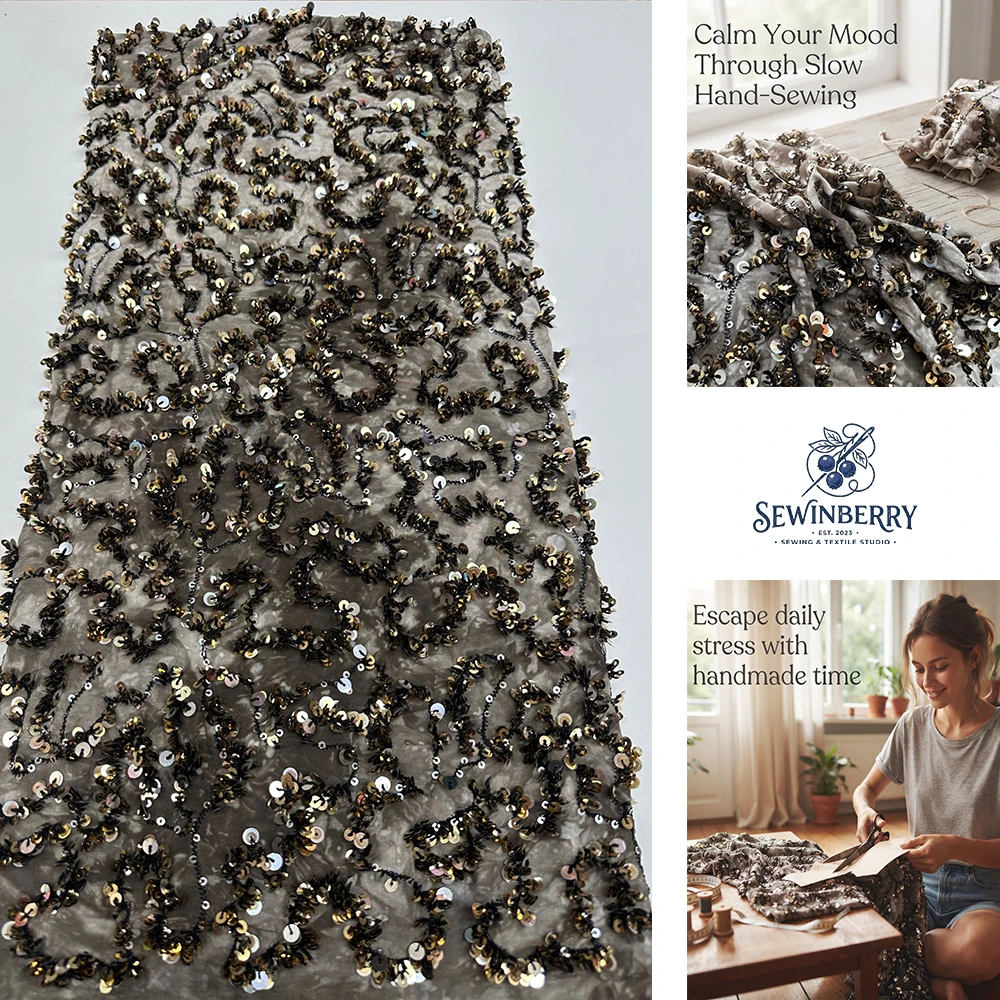 Dark Retro Gold Sequin Embroidery Mesh Fabric Stress‑Relief DIY Sewing Material For Evening Gown Party Costume Pillow Handcraft