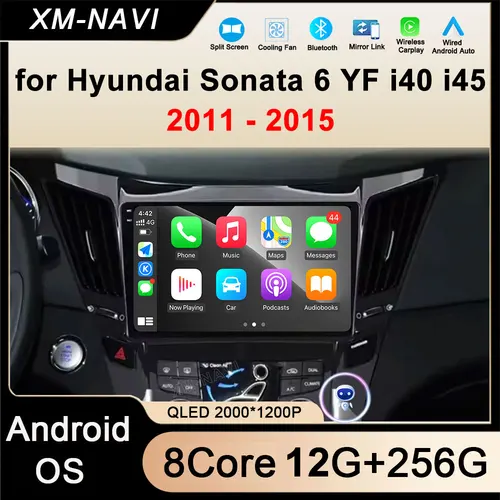 ヒュンダイ ソナタ6 YF i40 i45 2011-2015用 ワイヤレスCarPlay搭載 Android 14 カーラジオ 4Gマルチメディアプレーヤー GPSナビゲーション 2din非対応