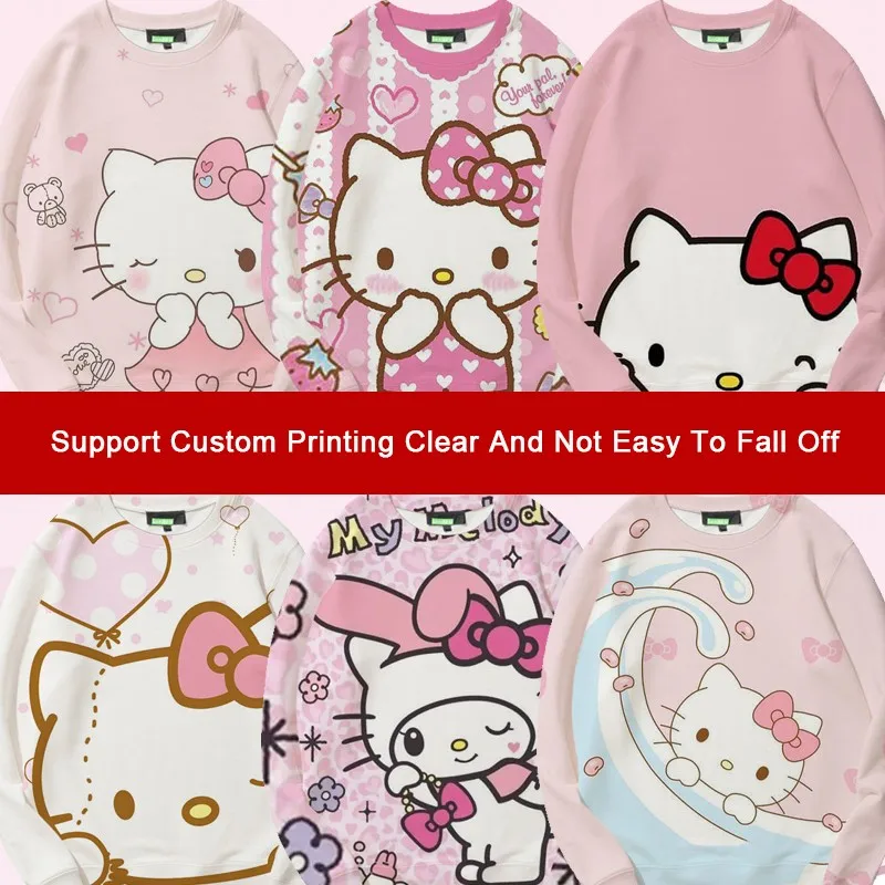 

Hellokitty Co-branded Crewneck Hoodie Women Trend Loose Sanrio Peripheral Coat Girls Clothes