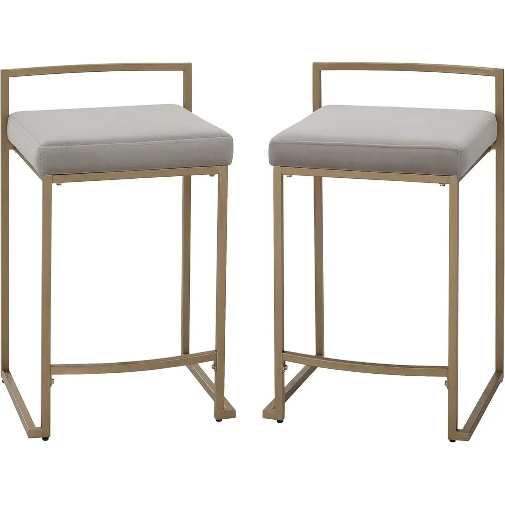 Harlowe Upholstered Seat Counter Height Bar Stools Set o 2, Kitchen and Dining, Gray and Gold