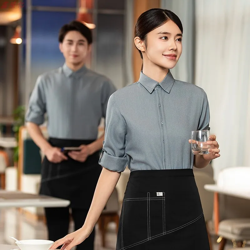 

Hot Pot Fast Food Restaurant Street Food Stall Waiter Work Uniform Adjustable Long Sleeve Steak Western Restaurant Coffee Shop E