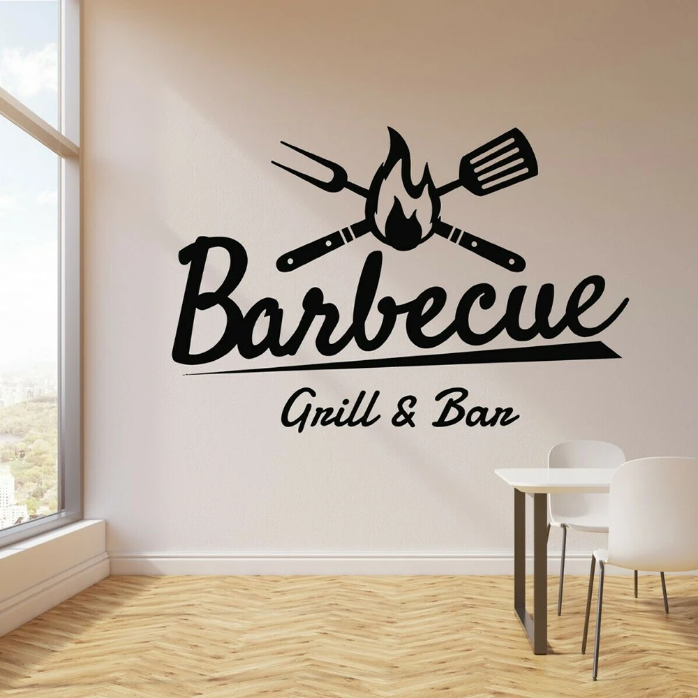 Kitchen Vinyl Wall Decal Barbecue Cooking BBQ Food Meat Grill Bar Stickers Mural Outdoor Home Decoration P996