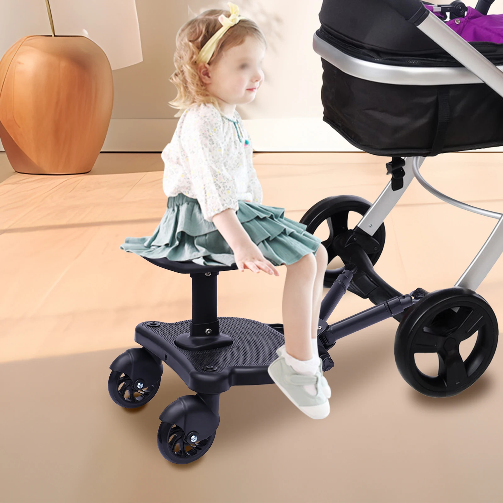 Universal 2in1 Baby Infant Stroller Pushchair Connector Buggy Step Board Seat Pedal With Seat Compatible With Most Strollers