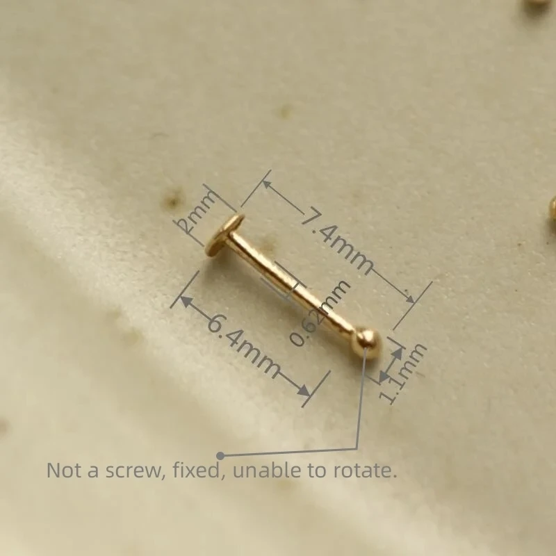 GOLDtutu 14K Yellow Gold Small Nose Ring Stud, Nose Piercing Jewelry, Tiny Bone Studs for Women and Men, Au585, kj466