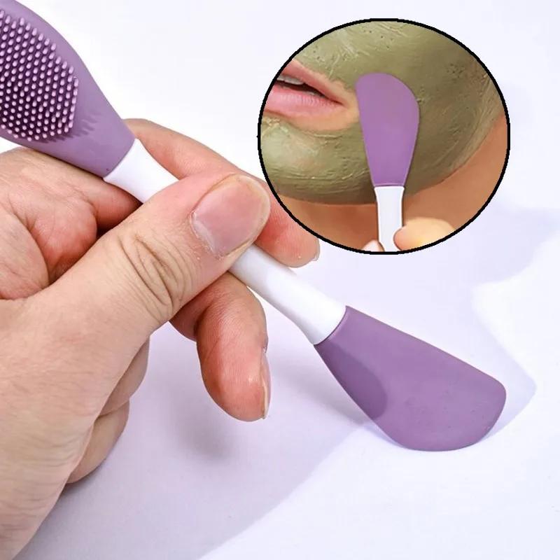 1 st Dubbele Hoofd Siliconen Gezichtsmasker Borstel Gezichtsmassage Reinigingsborstels DIY Modder Film Schraper Gezichtsverzorging Tool