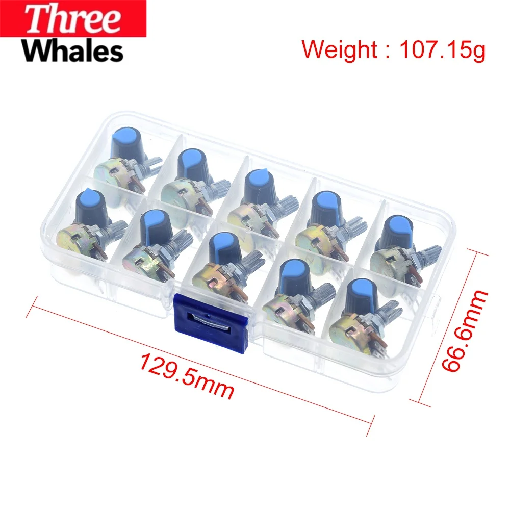 WH148 Potentiometer Kit TRH 1K 2K 5K 10K 20K 50K 100K 250K 500K 1M 15mm Linear Taper Rotary Potentiometer Set 3Pin With Knob Cap