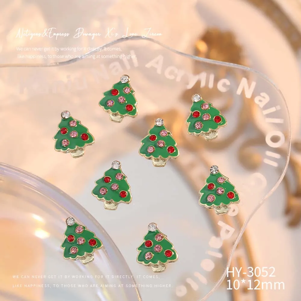 10Pcs/set Xmas Nail Charms Christmas Nail Decorations Nail Supplies Cartoon Elk Deer Christmas Nail Rhinestones Christmas Tree