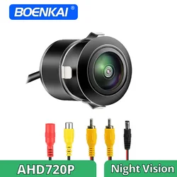 BOENKAI Universal AHD 720P Backup Camera Wide Angle Flush Mount Reverse Rear View Camera Cars Pickup SUVs RVs Vans Reversing Aid