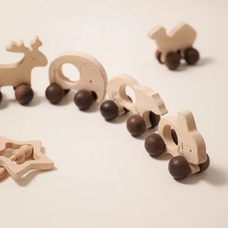 Montessori Baby Pull String Car Toy Animal Pull Rope Organic Beech Wooden Car for Babies Handmade Crafts Gift Child Block Rattle