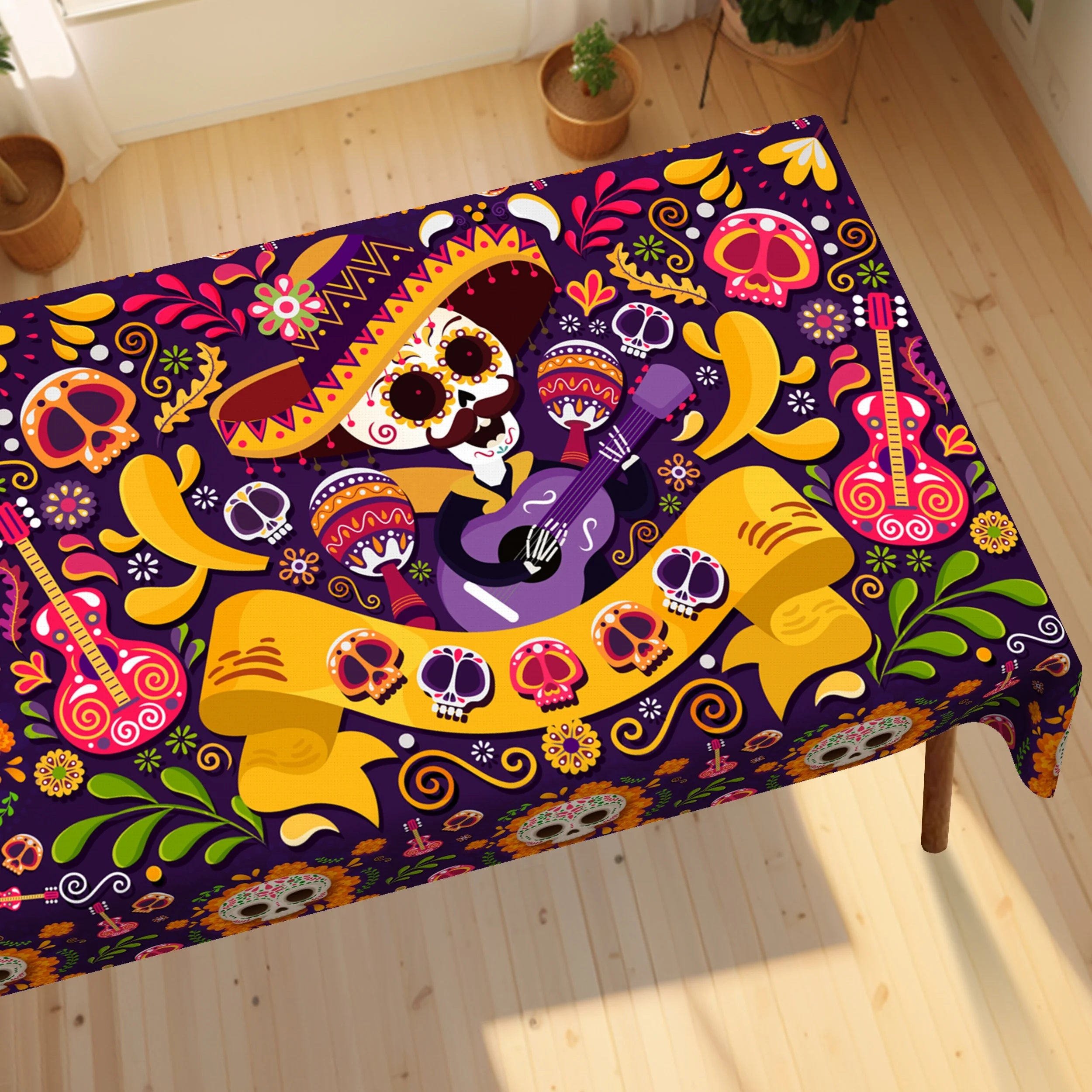 1 piece, Mexican rectangular tablecloth, skull pattern, carnival party tablecloth, May Day party decorationzyc