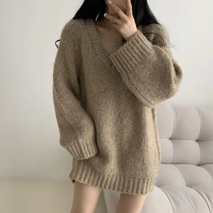 Extra Thick Knitted Casual Sweater Women's Overhead Style Vintage Lazy Fashionable Winter Top Quality Material Other 2023 Spring