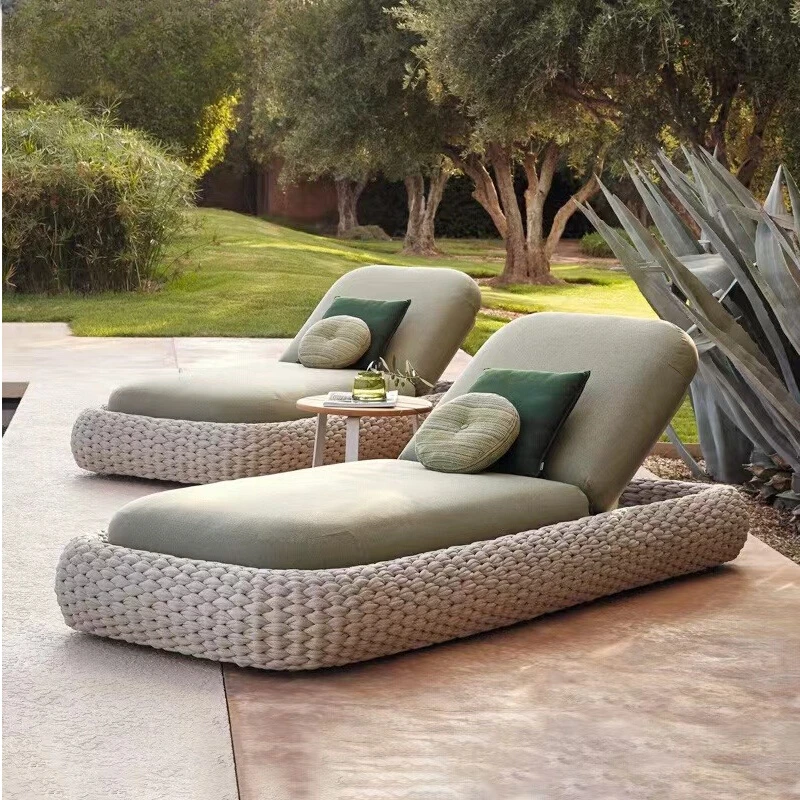 Leisure outdoor lying bed courtyard garden villa outdoor rattan weaving lazy person single bed furniture