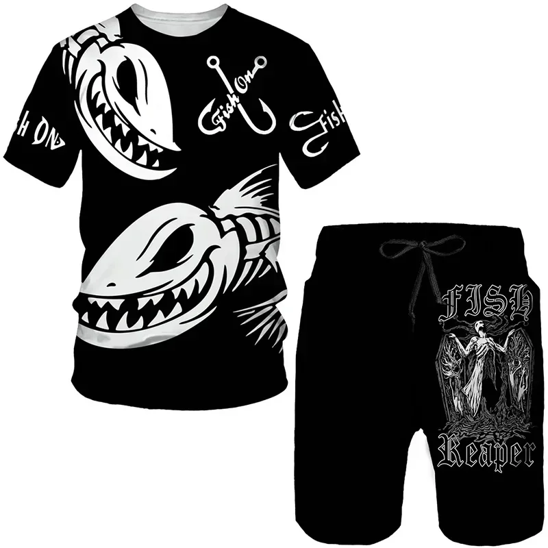 Camiseta con estampado 3D de camuflaje de batalla de pesca para hombre, Conjunto de camiseta Harajuku, pantalones cortos, chándal informal, Verano