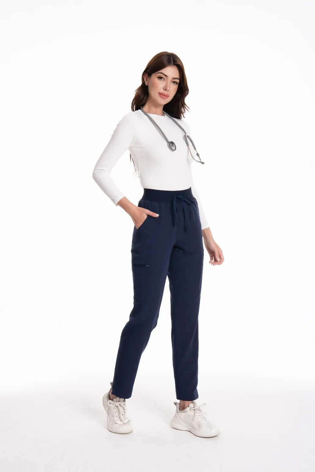 KUNGFU SCRUBS Nahtloses Unterhemd für Damen, schmal geschnitten, hochelastisches Modal-Unterhemd, Rundhalsausschnitt, lange Ärmel, Basisschicht-Oberteil – Detail 9