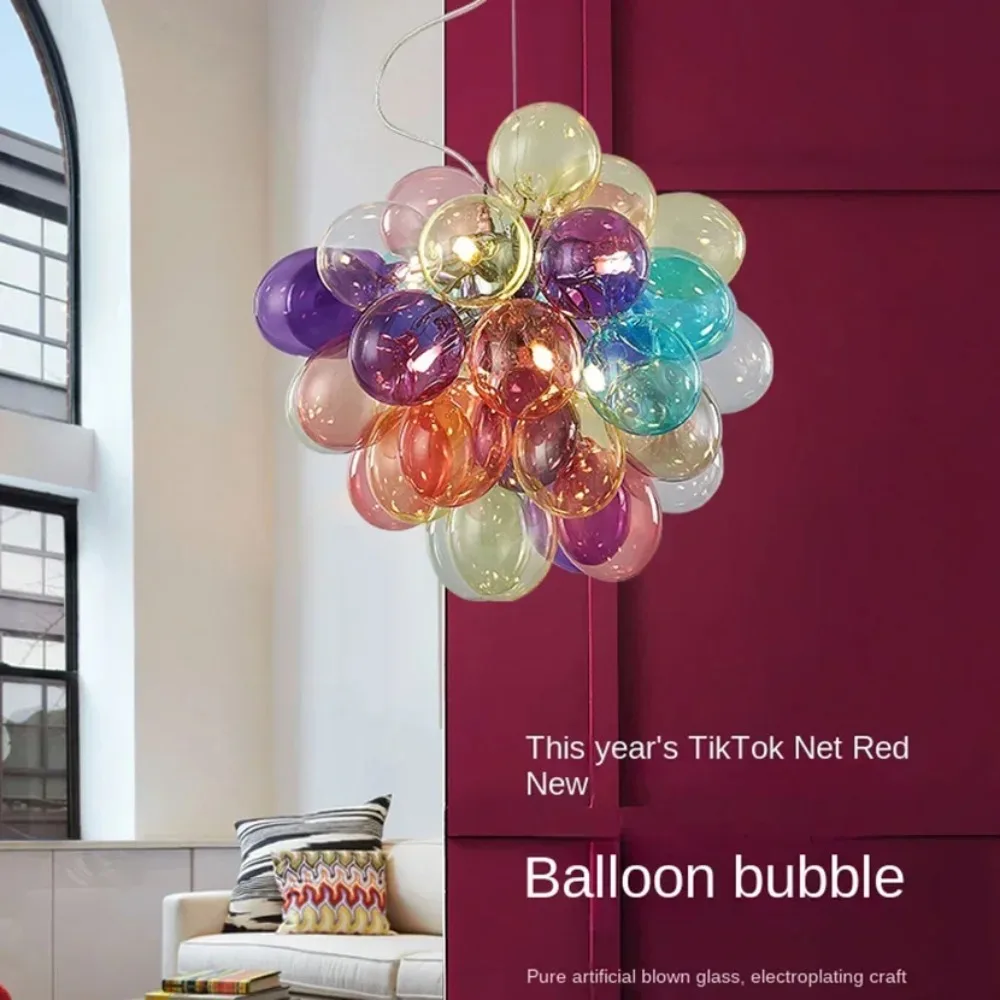 LED Balloon Chandelier Colorful Glass Ball Bubble Ceiling Lamp for Living Room Bedroom Home