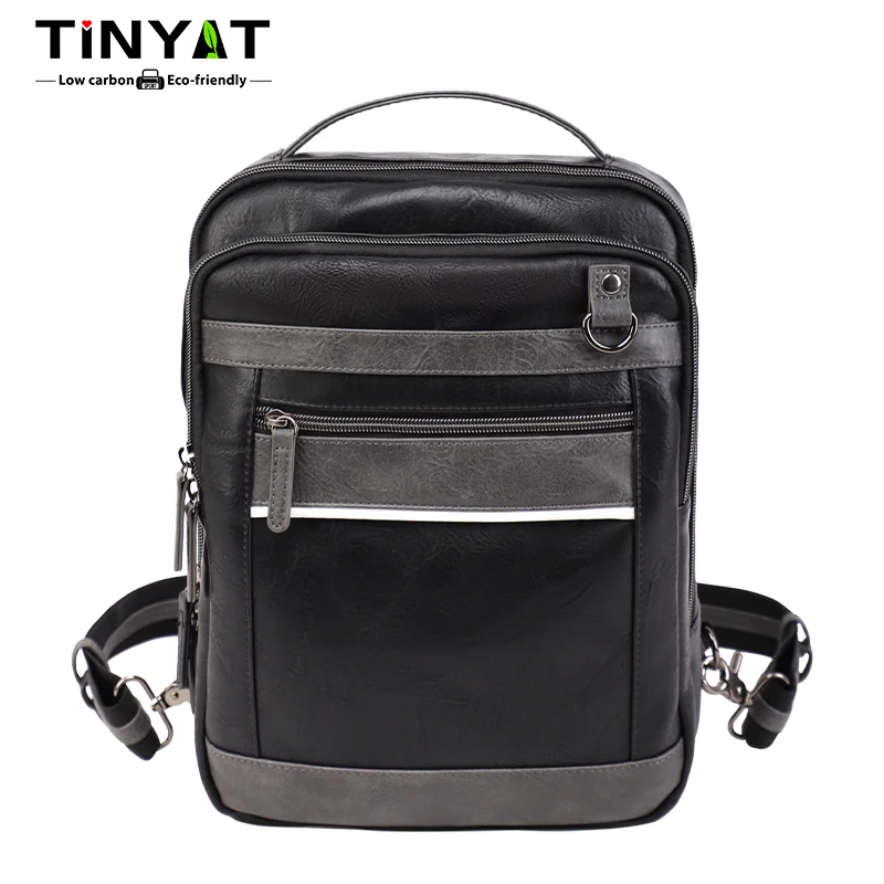 

TINYAT Multi Color Men's Backpack Multi Compartment PU Double Shoulder Bag Travel Bag for Outdoor Travel and Daily Commuting