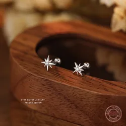 S925 Sterling Silver Cubic Zirconia Eight-pointed Star Design Symmetric Earrings for Women Suitable for Daily Wear Gift