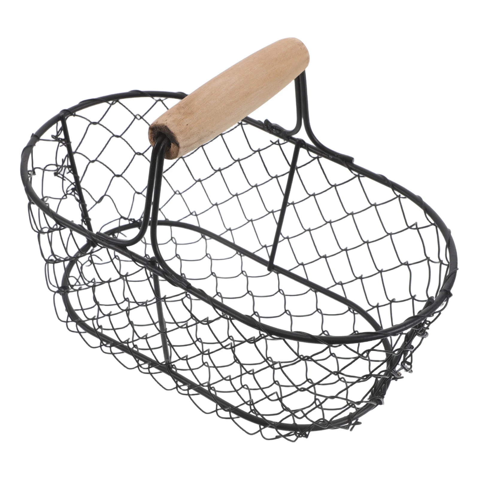 

Chicken Egg Basket Metal Wire Black Rustic Farmhouse Kitchen Mesh Basket Wooden Handle Countertop Fruit Bowl Egg Storage