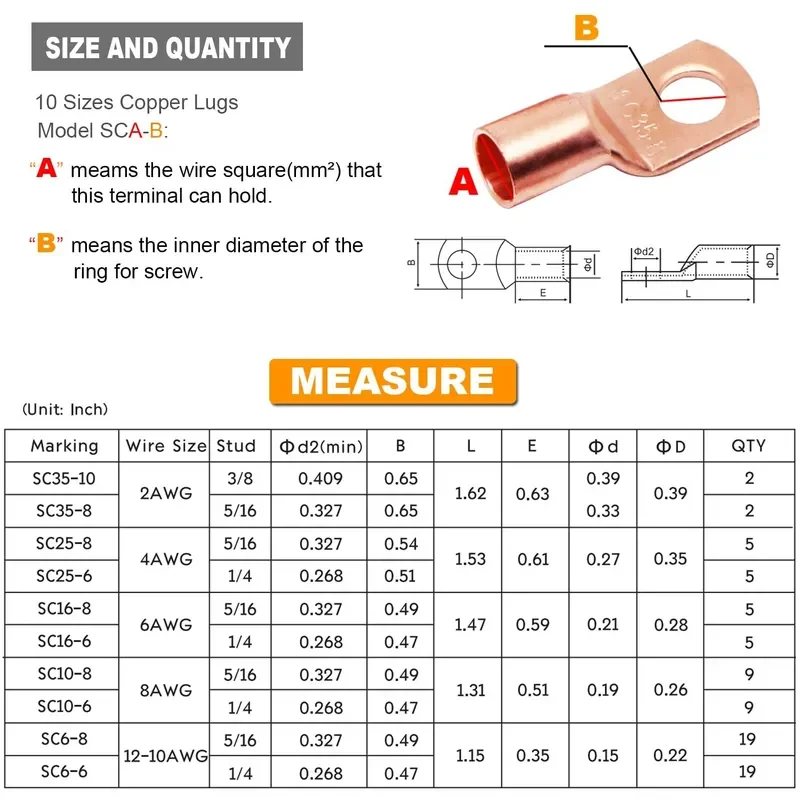 for 160pcs Copper Tube Terminal SC Terminal 80PCS Plus 80PCS Heat Shrinkable Tube Combination