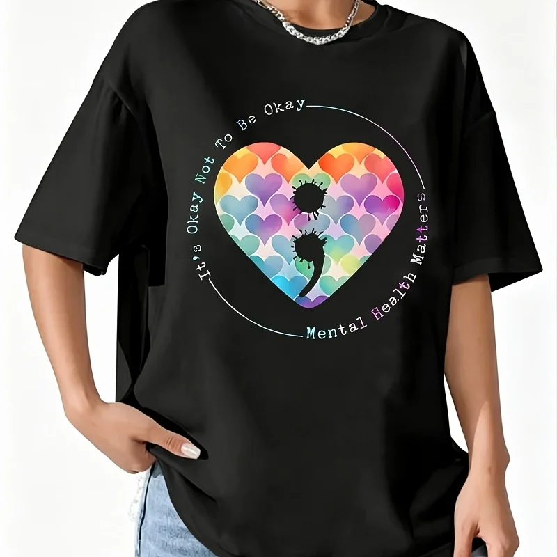 Usa Semicolon Heart Suicide Prevention Mental Health Awareness Women's 100% Cotton T-Shirt Short Sleeve Top Casual Round Neck Fun Print Tee S-5Xl