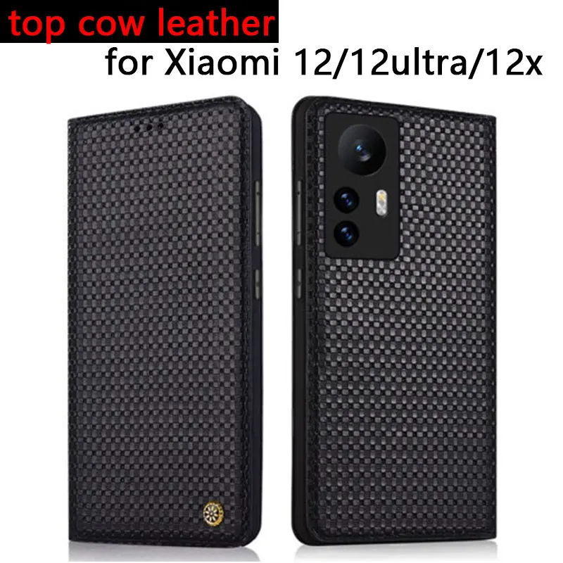 Original Genuine Leather Case for Xiaomi 12/12pro Magnetic Flip Phone Cover Bag 12ultra Skin 13/13pro