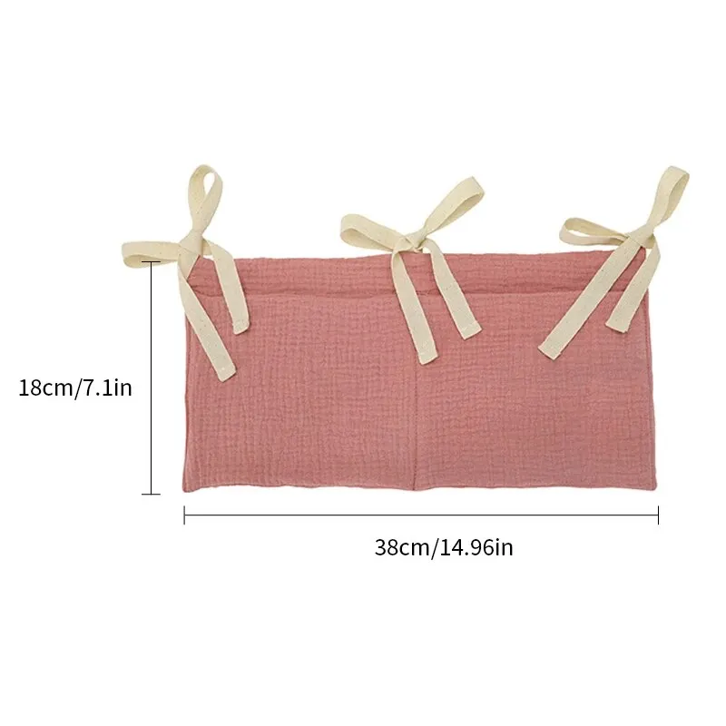 1PCS Crib Fence Storage Bag Stroller Bag Pure Cotton Double Compartment Diaper Diaper Bottle Teething Toy Decorative Storage Bag