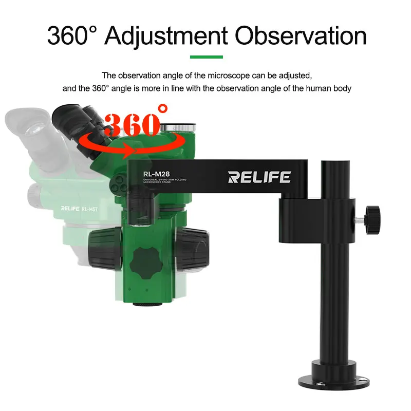 Imagem -04 - Relife-microscópio Universal Swing Arm Bracket Rl-m28 Dobrável Telescópico 360 ° Suporte de Ajuste de Altura