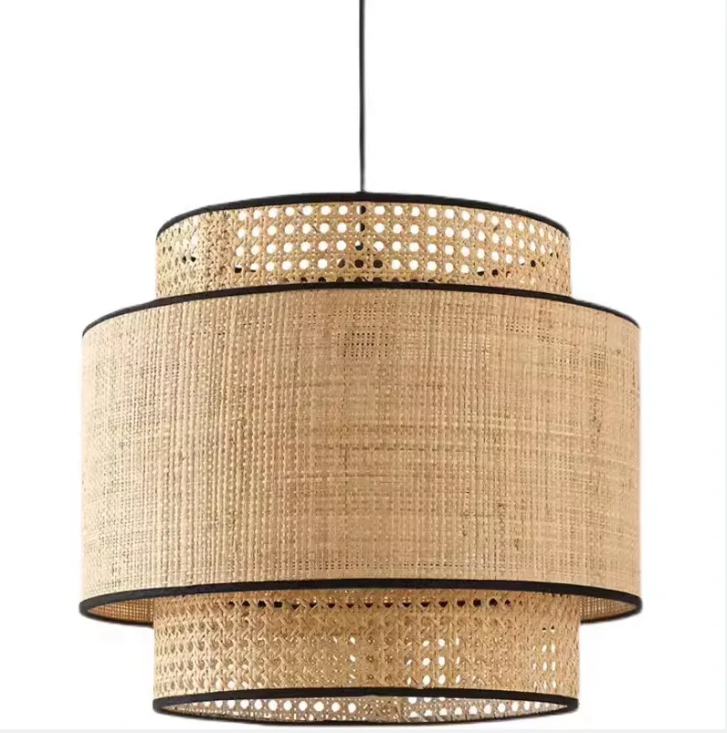 Modern Wicker Pendant Light Rattan Chandelier Hand-Woven Ceiling Lamp 40cm Light Fixtures for Restaurant Living Room Dining Room