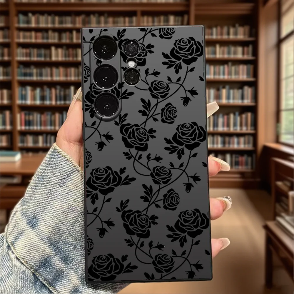 Black Roses on White Soft TPU Case Slim Shockproof Protective Cover For Samsung Galaxy S Ultra FE Plus A Series 5G