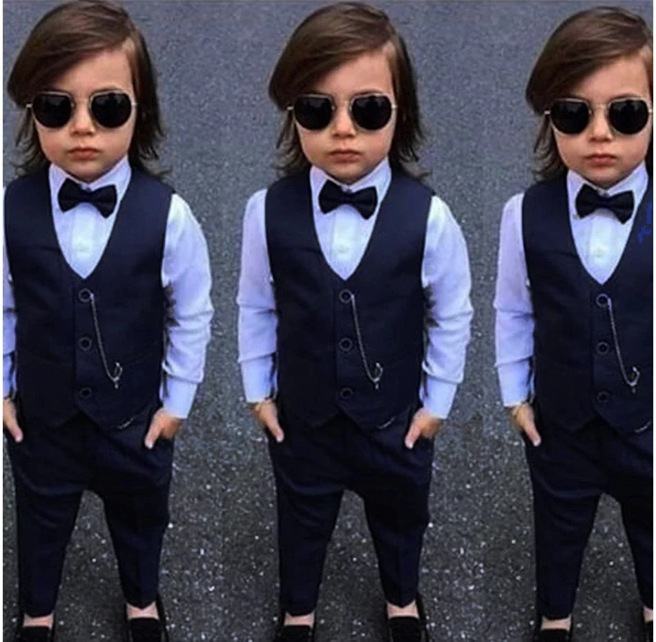 NAVY BLUE MALE CHILD PAPYONLU YELEKLİ SMOKİN TOOL NEW SESON PARTY ENGAGEMENT WEDDING DRESS