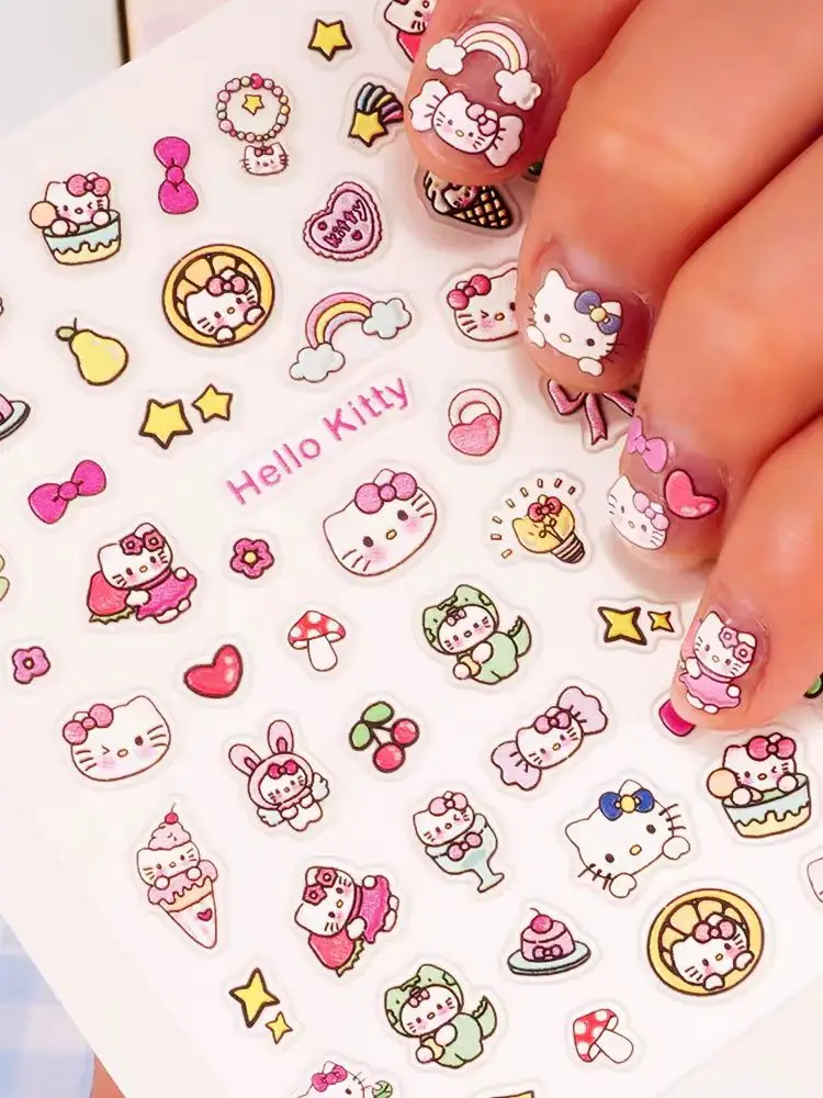 

1 sheet New helloKitty 5D embossed nail stickers children cute Hello Kitty small pattern decorative nail art sticker