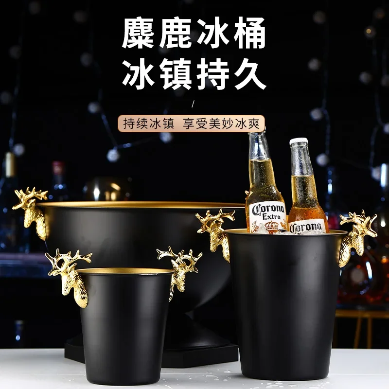 

Light Luxury Creative Deer Head Ice Bucket Stainless Steel Champagne Ice Cube Grain Bar Beer Ice Red Wine