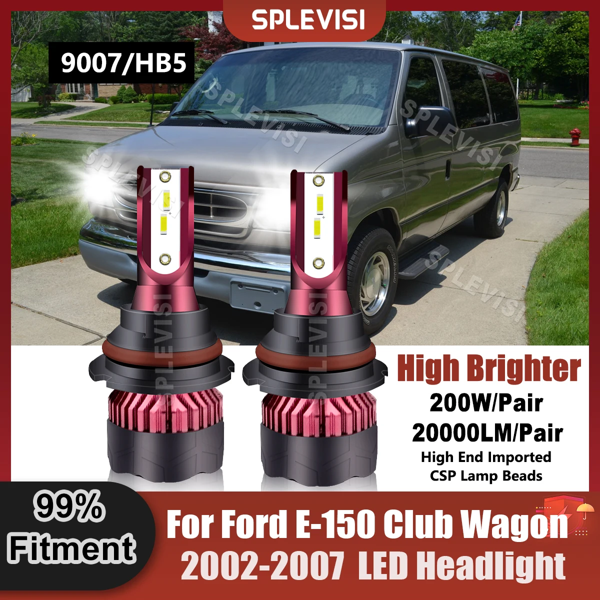 

Upgrade Replace 9007/HB5 LED Headlight High Low Beam Bulbs 20000LM 200W For Ford E-150 Club Wagon 2002 2003 2004 2005 2006 2007