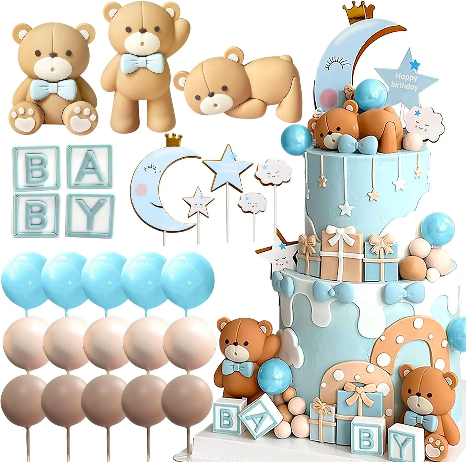 

Декор для торта «Синий медвежонок», украшение для торта на тему «Детский праздник», топпер для торта с медвежатами, декор для детского праздника