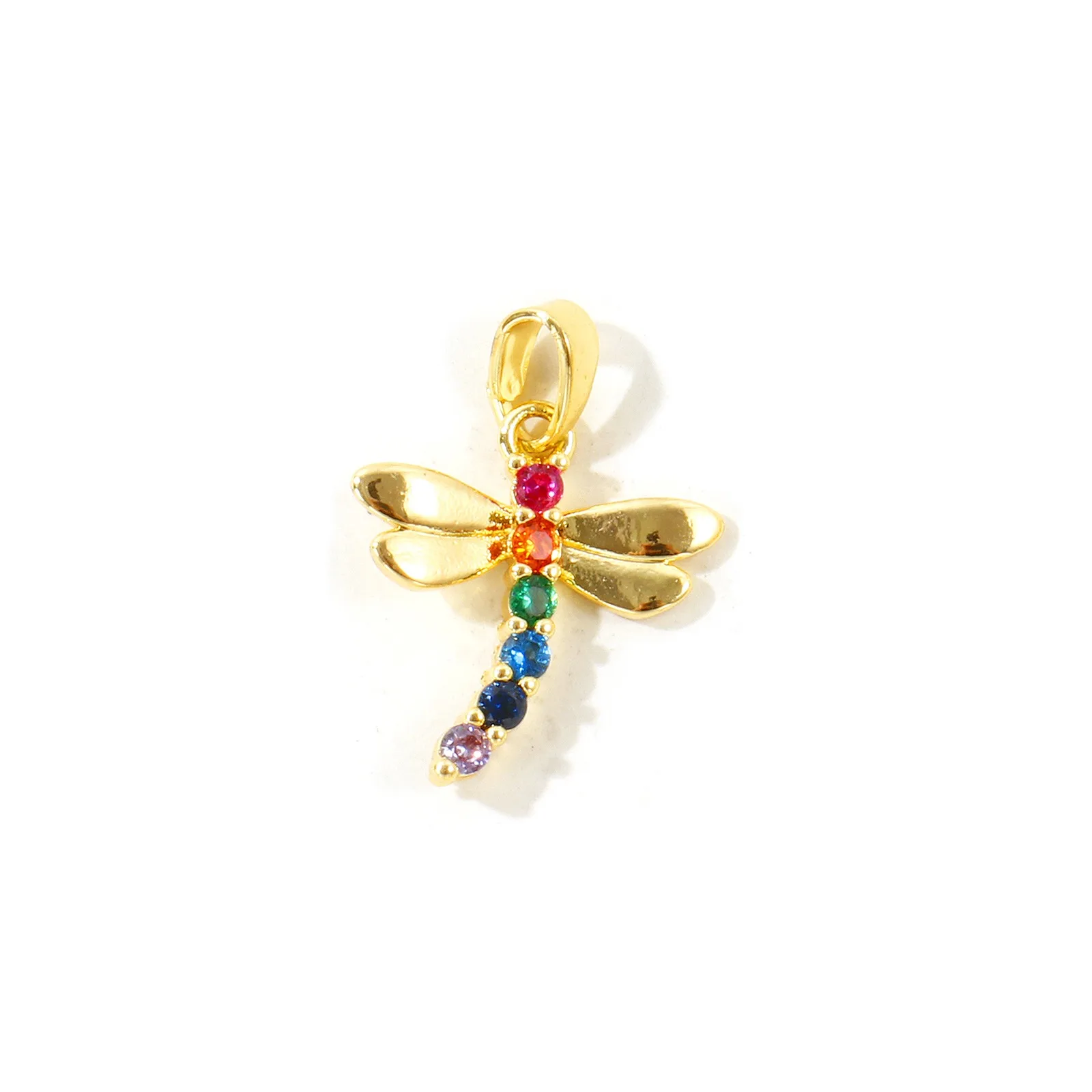 2 Stück Mini-Blumen-Schmetterlings-Libellen-Anhänger aus Zirkonia, 18K vergoldetes Messing, Anhänger für DIY-Halsketten, Schmuckherstellung, Großhandel – Detail 5