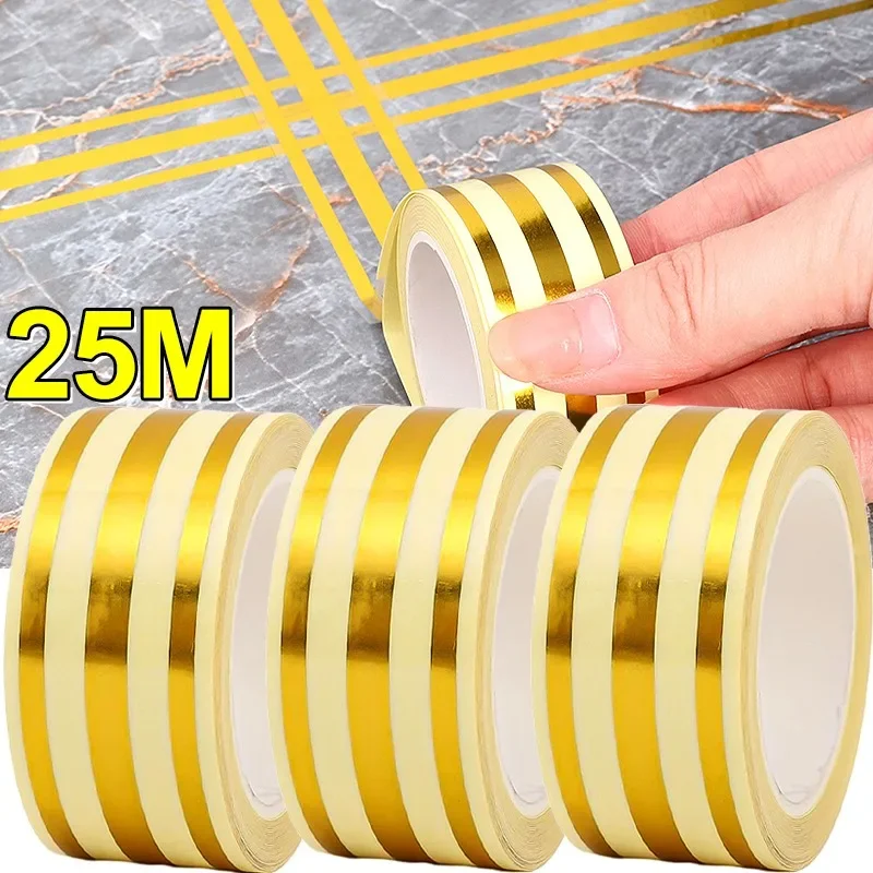 25/5M Self Adhesive Wall Tile Floor Tape Gold Silver Ceramic Tile Gap Decor Sticker Mildewproof Waterproof Home Decorative Strip