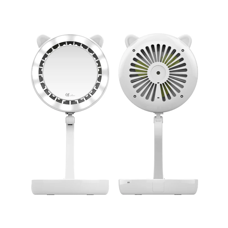 Desktop Fan with LED Light Mirror for Quick Makeup and Hydration While Applying Makeup and Blowing Air Makeup Vanity Mirror