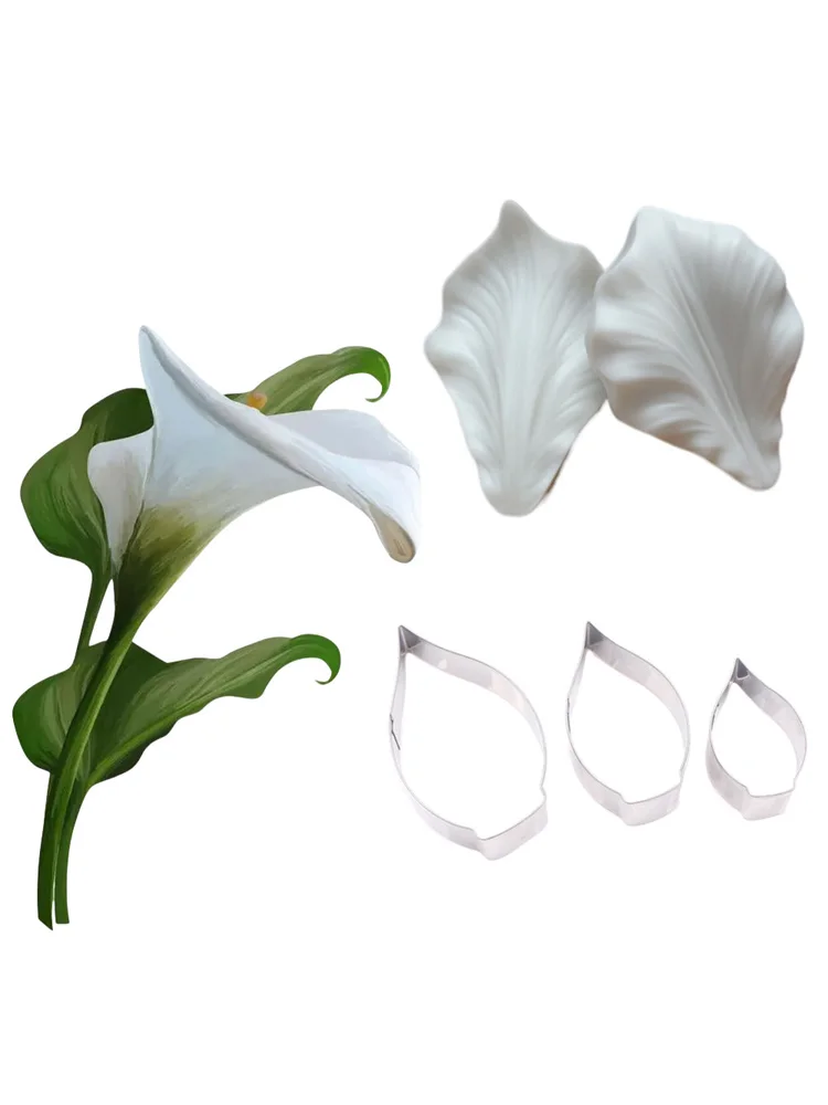 5PCS Calla Lily Flower Veiners &Cutters Silicone Mold Para Chocolate Fondant Cake Decorating Tool Sugar формочки для печень